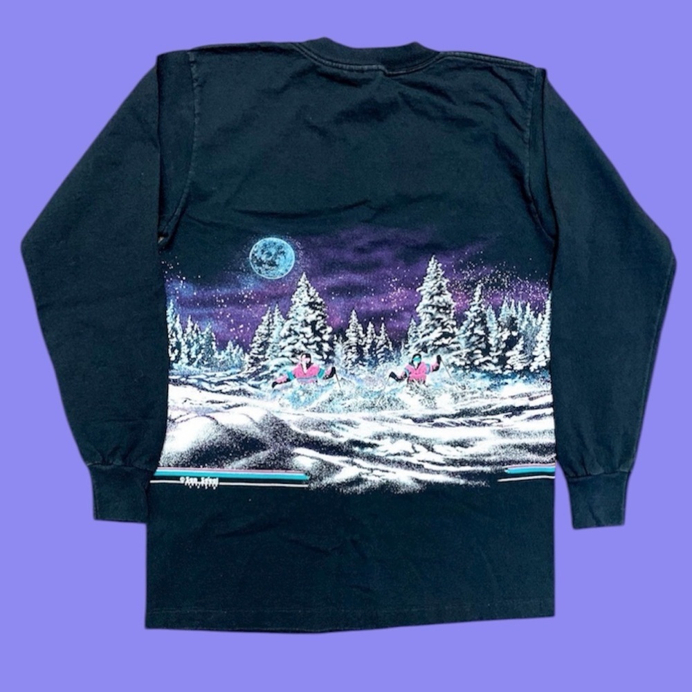 Vtg 90s Park City Ski Wrap AOP Long Sleeve Shirt Oneita San Segal M Fits Smaller - Picture 2 of 10